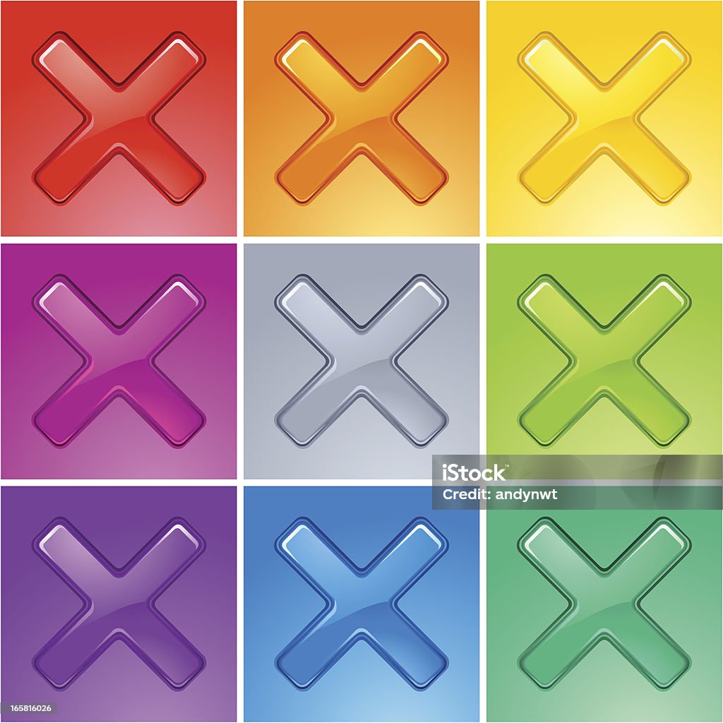 Glossy X icon A set of "X" icon in various colour. Icon stock vector