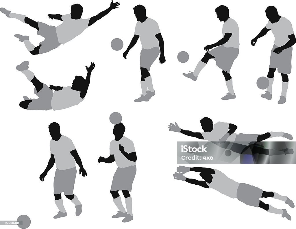 Várias imagens de um homem Jogando futebol - Royalty-free Futebolista arte vetorial