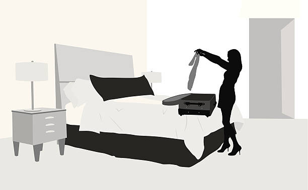荷造り - hotel bed silhouette travel点のイラスト素材／クリップアート素材／マンガ素材／アイコン素材