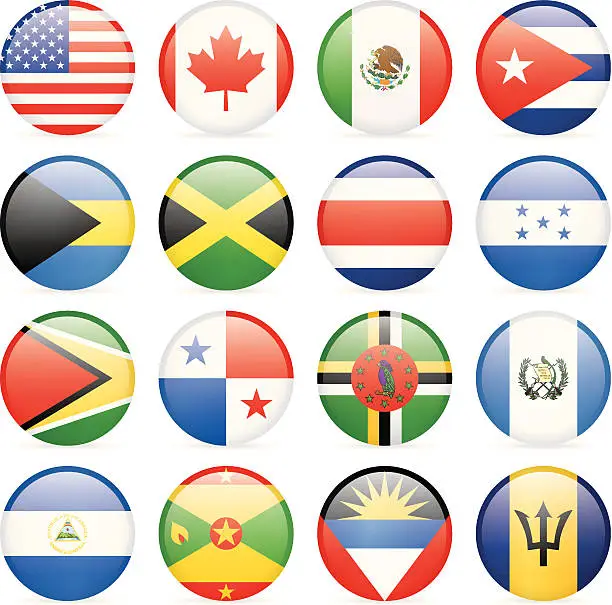 Vector illustration of Round Flag Icon Collection - North and Central America