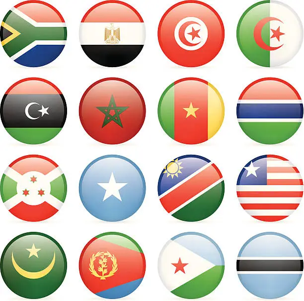 Vector illustration of Round flags of African countries icon collection