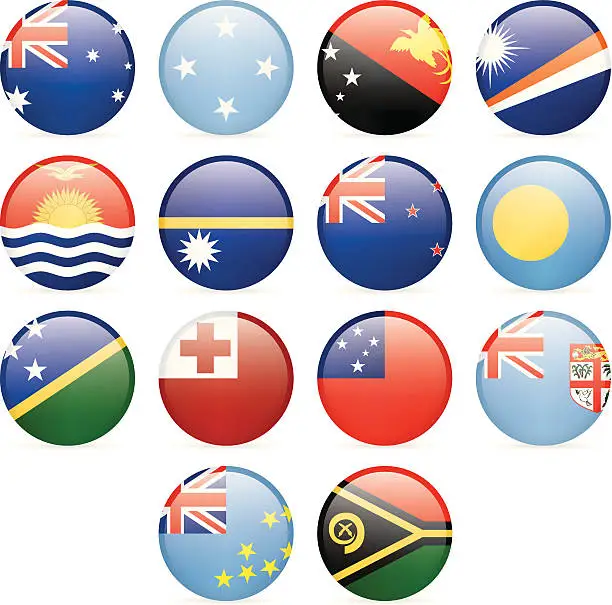 Vector illustration of Round Flag Icon Collection - Australia and Oceania