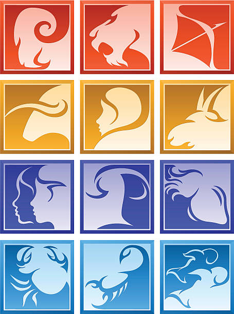 Square zodiac icon signs Square stylized horoscope signs blue ram fish stock illustrations