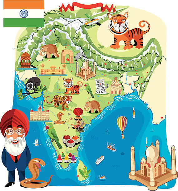Cartoon Map Of India Stock Illustration - Download Image Now - Agra,  Animal, Architecture - iStock
