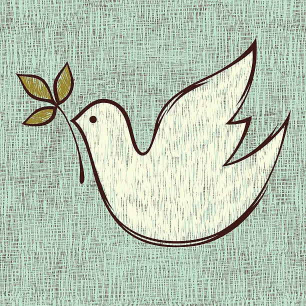 Vector illustration of Hand-drawn white dove of peace with olive branch in its beak