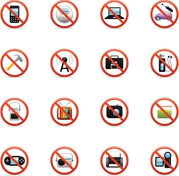 Vector illustration of Color Icons - Airplane On Board Restrictions