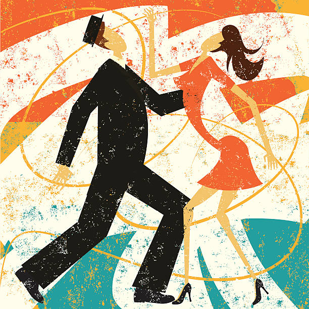 retro, taniec para - love computer graphic dancing people stock illustrations