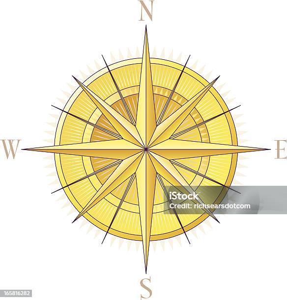 Золотой Компас Роуз — стоковая векторная графика и другие изображения на тему Шкала компаса - Шкала компаса, Антиквариат, Без людей