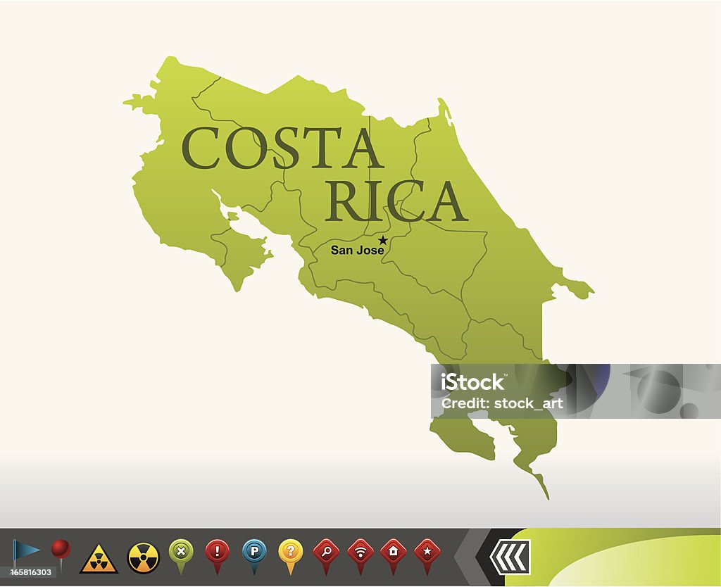 Costa Rica mappa con icone di navigazione - arte vettoriale royalty-free di A forma di stella