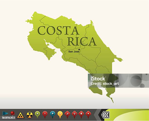 Costa Rica Mappa Con Icone Di Navigazione - Immagini vettoriali stock e altre immagini di A forma di stella - A forma di stella, Affari internazionali, Carta geografica