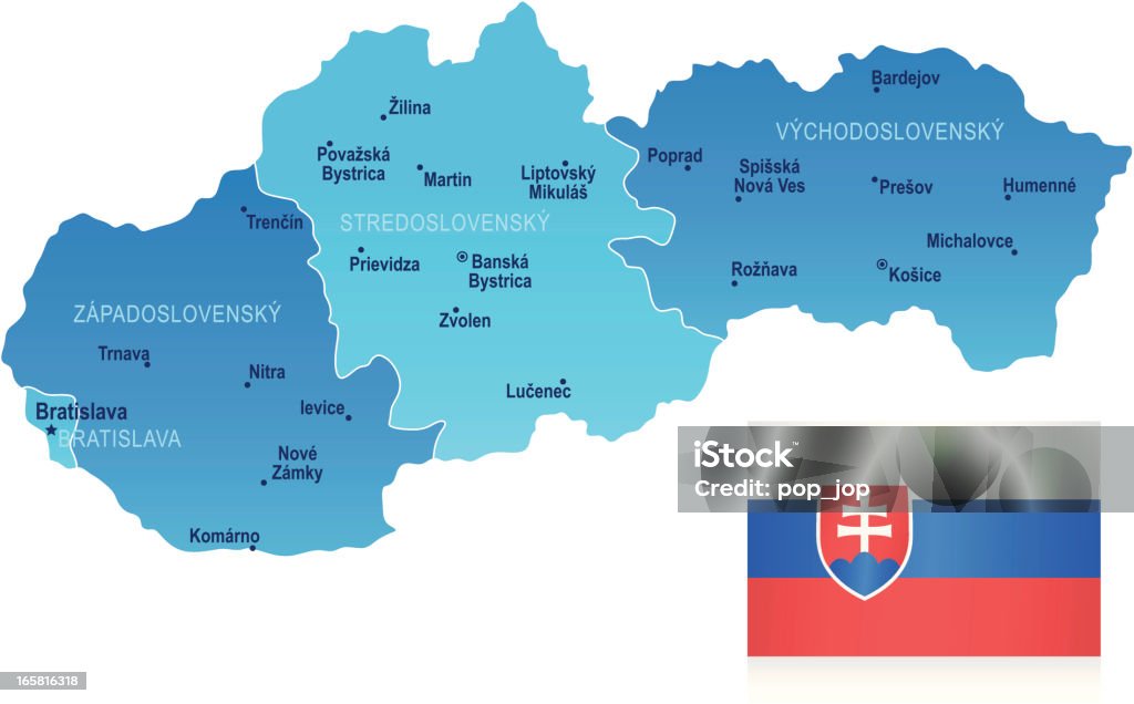 Carte de la Slovaquie-membres, villes et drapeau - clipart vectoriel de Bleu libre de droits