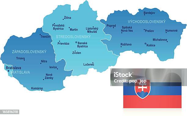 Carte De La Slovaquiemembres Villes Et Drapeau Vecteurs libres de droits et plus d'images vectorielles de Bleu - Bleu, Bratislava, Carte