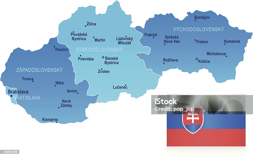 Mapa Słowacja-członkowskich, miastami i flaga - Grafika wektorowa royalty-free (Bez ludzi)