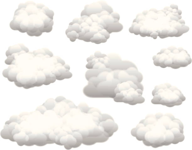 illustrazioni stock, clip art, cartoni animati e icone di tendenza di raccolta di vettore di nuvole su sfondo bianco - cumulus cloud