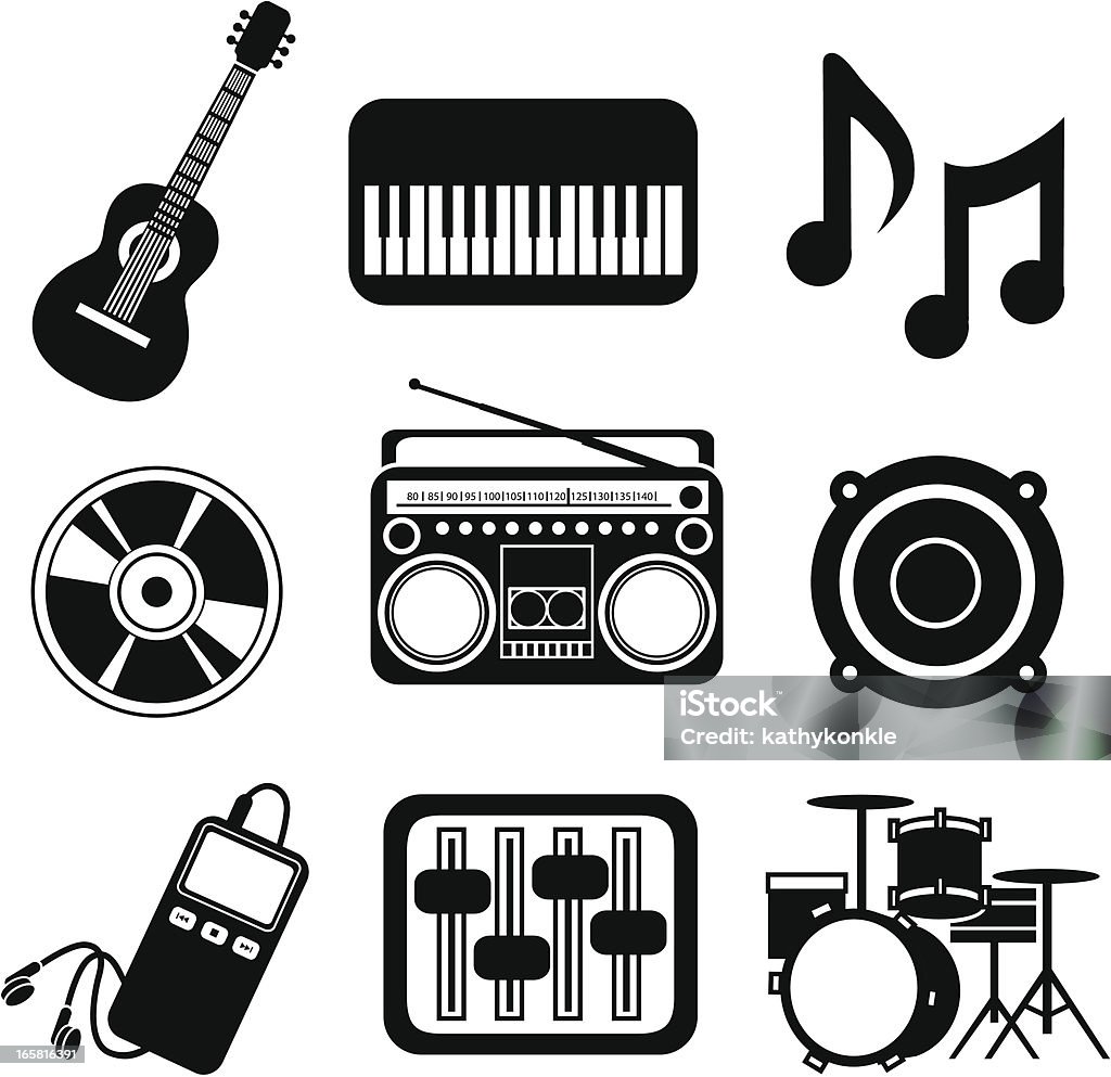Ikony muzyki - Grafika wektorowa royalty-free (Czarno biały)