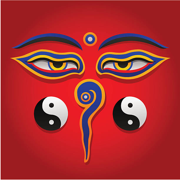 ilustraciones, imágenes clip art, dibujos animados e iconos de stock de ojos de buda - swayambhunath
