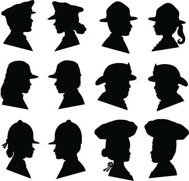 Vector illustration of Men and Women in Uniform Hats