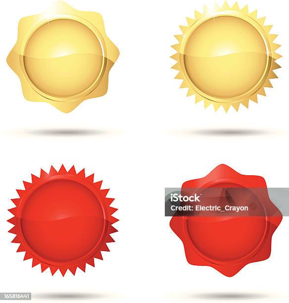 Glossy Red And Gold Seals Stock Illustration - Download Image Now - Award, Badge, Circle