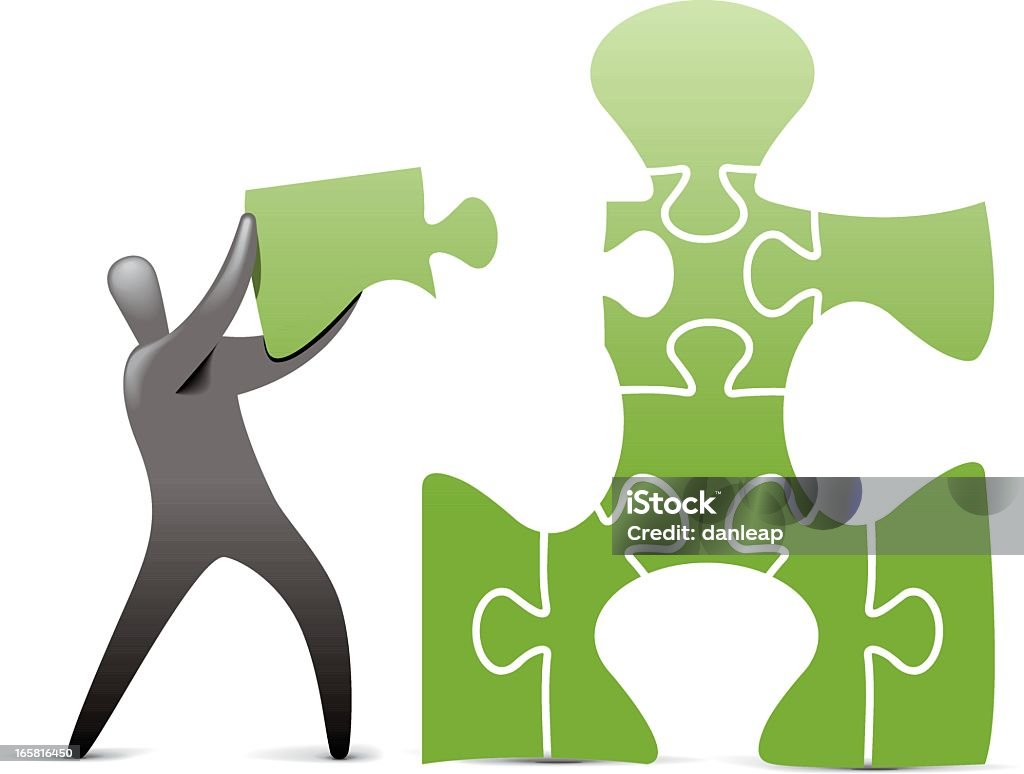 Solution Maker Man putting together Jigsaw piece made from jigsaw pieces. This format can be blown up to any size. Achievement stock vector