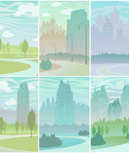 도시 배경 - skyline silhouette cityscape residential district stock illustrations