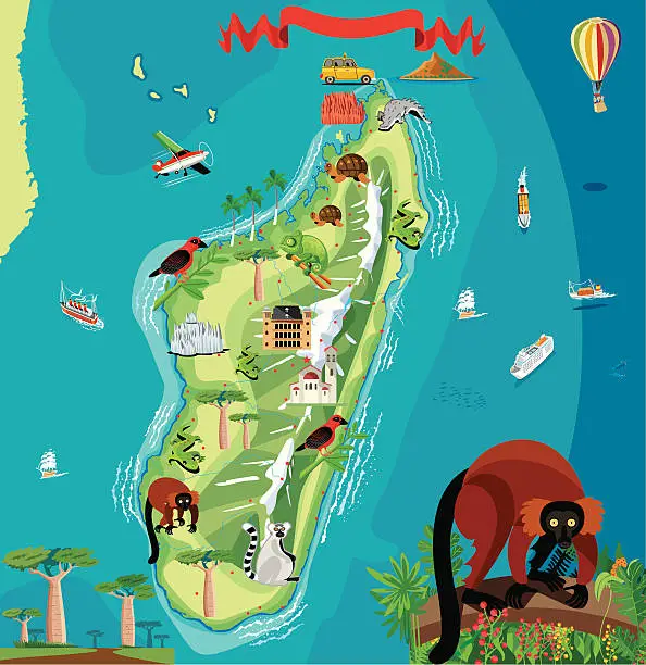 Vector illustration of Cartoon map of Madagascar