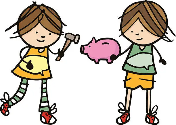 Vector illustration of Breaking the piggy bank