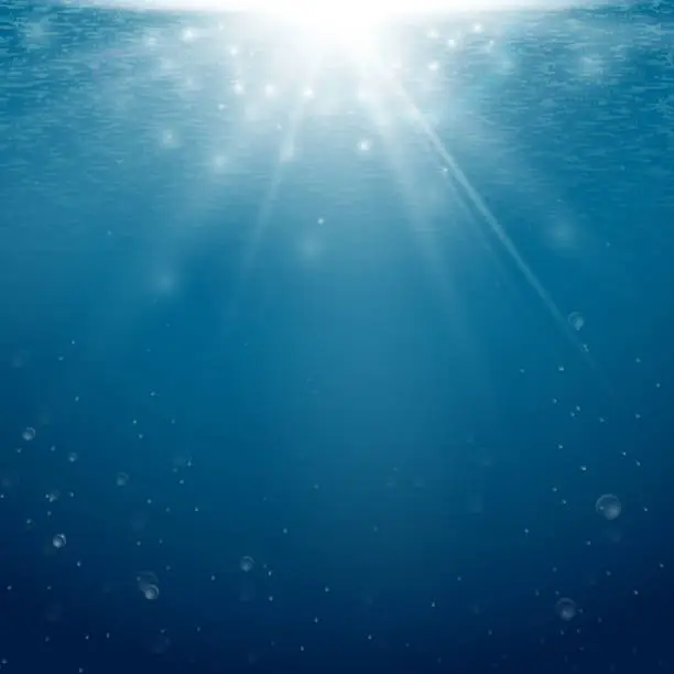 Vector illustration of Underwater background with light coming from the surface