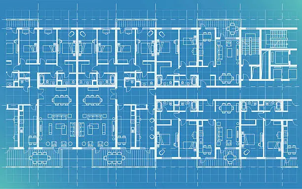 Vector illustration of Detailed blueprint of an apartment plan