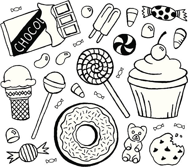 sweets doodles - şeker illüstrasyonlar stock illustrations