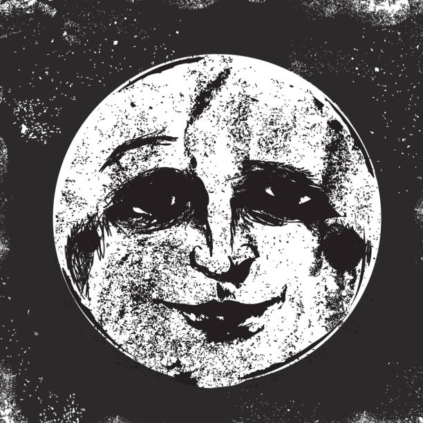 구식이다 (man in the moon 얼굴 - moon moon surface full moon night stock illustrations