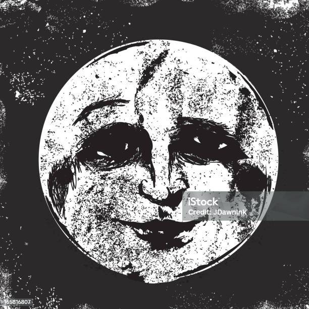 Old Fashioned Man In The Moon Face Stock Illustration - Download Image Now - Moon Surface, Retro Style, Old-fashioned