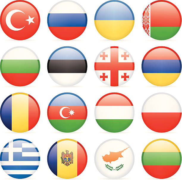 round flag icon collection - east and southern europe - ermeni bayrağı stock illustrations