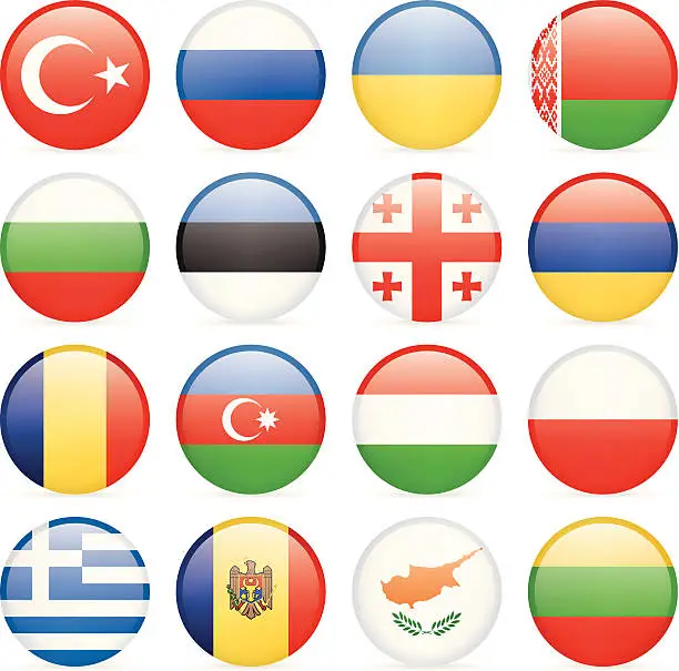 Vector illustration of Round Flag Icon Collection - East and Southern Europe