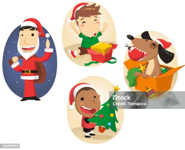 Рождественские Сцены 2 Человек — стоковая векторная графика и другие изображения на тему 6-7 лет - 6-7 лет, Брат, Брат и сестра