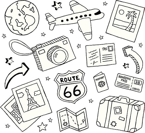 Travel Doodles A collection of travel-themed doodles. suitcase illustrations stock illustrations