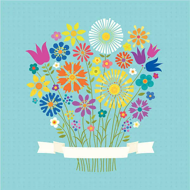Vector illustration of A bouquet of colorful flowers wrapped in a white bow