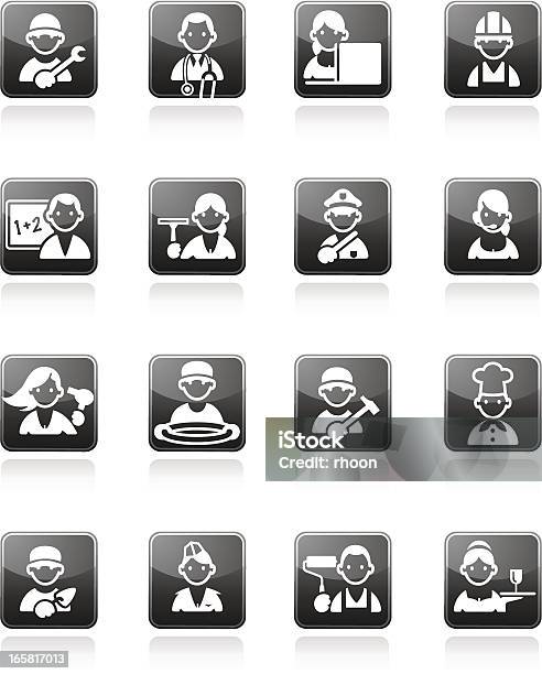 Ilustración de Iconos De Profesiones y más Vectores Libres de Derechos de Accesorio de cabeza - Accesorio de cabeza, Adulto, Agente de servicio al cliente