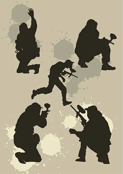 Vector illustration of Paintball players  silhouettes