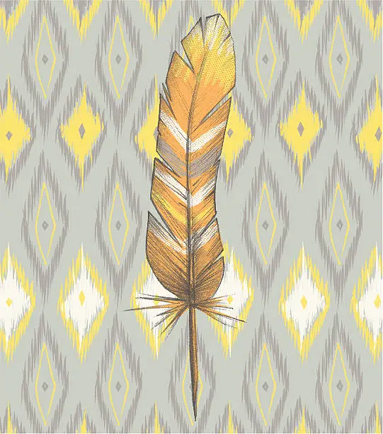 Vector illustration of Ikat and Painted Feather