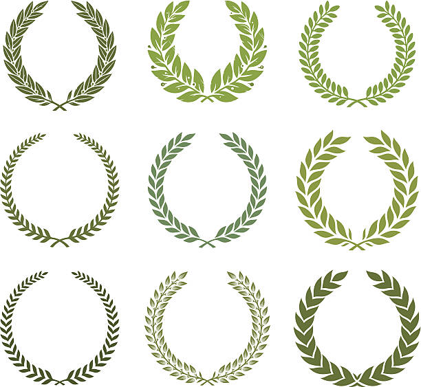 Green laurel wreath set Nine different shape laurels. laurel wreath illustrations stock illustrations
