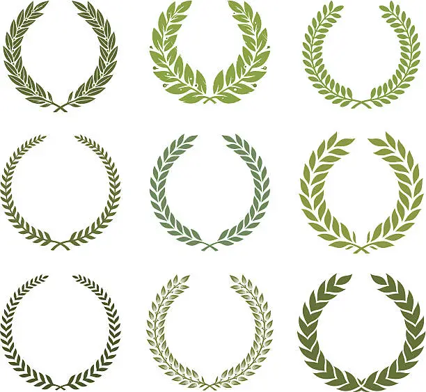 Vector illustration of Green laurel wreath set