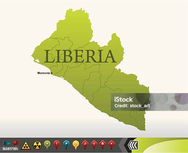 Liberia Mappa Con Icone Di Navigazione - Immagini vettoriali stock e altre immagini di A forma di stella - A forma di stella, Africa, Africa meridionale