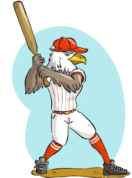 Vector illustration of Eagle bird prey hawk aquila eaglet falcon griffin playing baseball