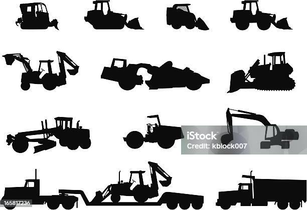 Heavy Equipment Silhouettes Stock Illustration - Download Image Now - In Silhouette, Bulldozer, Wheel Loader