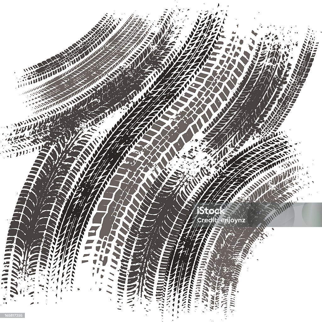 Tyre tracks background Grungy curved black tyre tracks on a white background. Tire Track stock vector