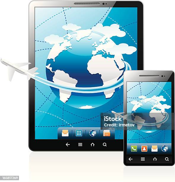 Ilustración de Tablet Pc Y Teléfono Táctil y más Vectores Libres de Derechos de Avión - Avión, Azul, Billete de admisión