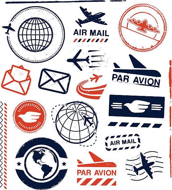Air Mail Ruber Stamps and Seals Collection of  grunge rubber stamps and seals related to air mail. air mail stock illustrations