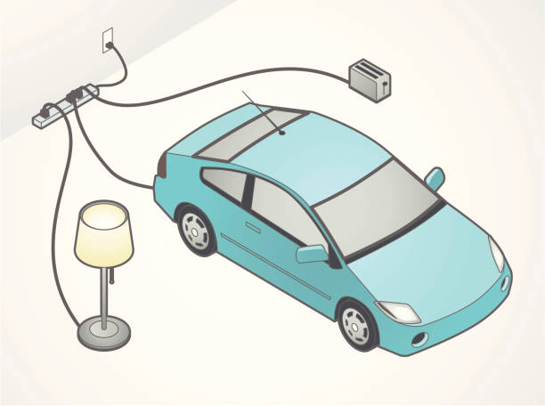 Electric Car Illustration A car is plugged in to an electricity source, along with a lamp and a toaster. View all in this style. gang socket stock illustrations