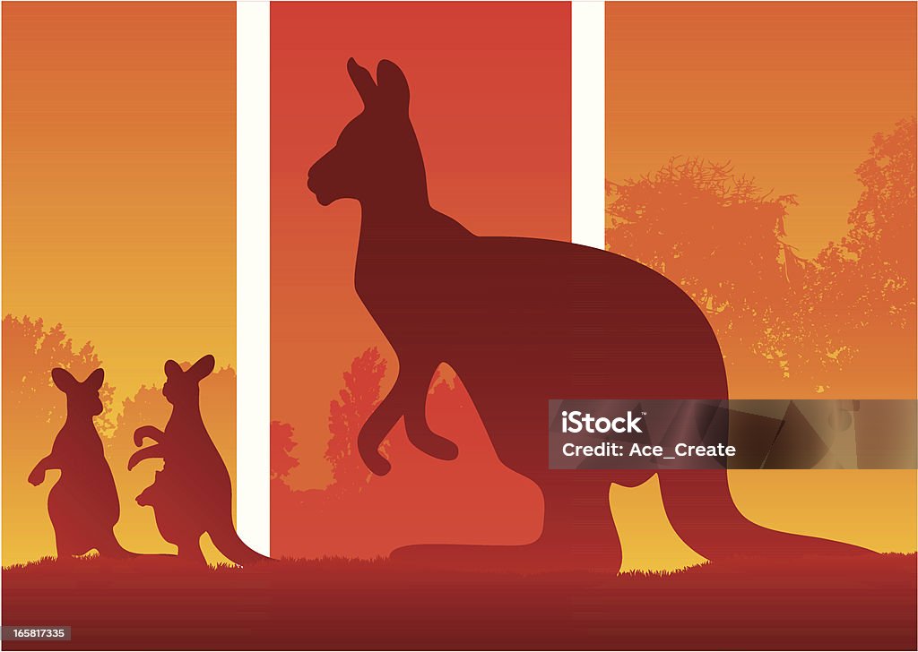 Silueta de the australian Kangaroos en wild bush - arte vectorial de Zona interior de Australia libre de derechos