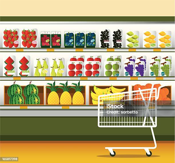 Supermercato Carrello Acquisti - Immagini vettoriali stock e altre immagini di Supermercato - Supermercato, Scaffale, Confezione
